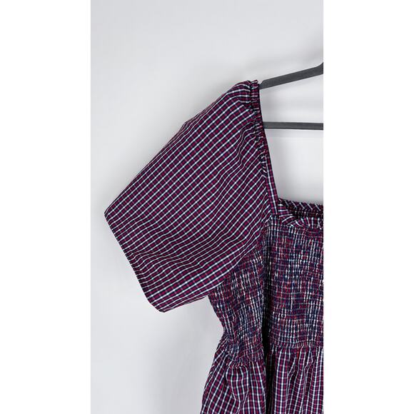 Draper James Deana Smocked Midi Dress Picnic Plaid Womens Plus Size 3X Red Blue - Picture 5 of 10